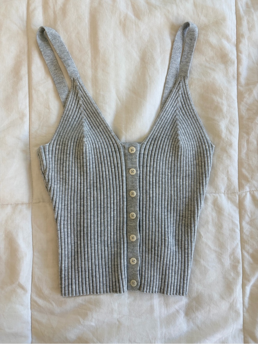 aerie Light Grey Ribbed Button-Front Camisole